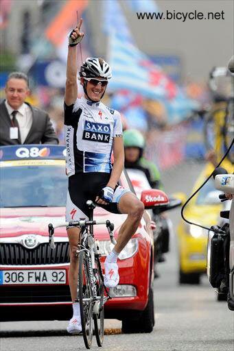 Andy Schleck celebrating his victory at Liége-Bastogne-Liége this year. He is one of the few Tour contenders in recent years to win a monument classic.